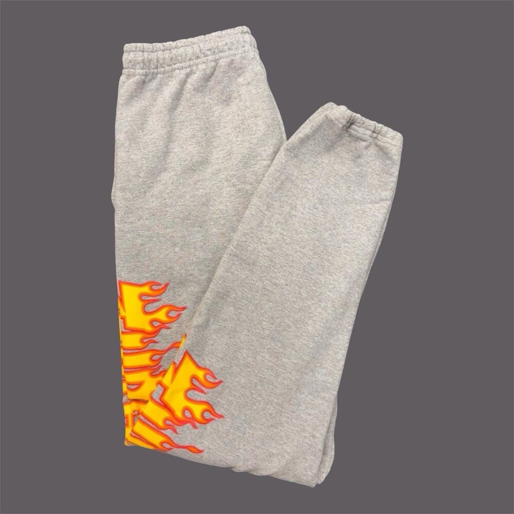 Thrasher Magazine Sweatpants Men's Small Gray Logo Skateboard Skate Fleece Jogge